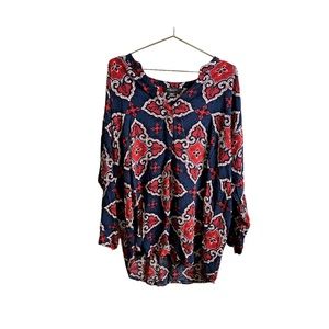 Michel Studio Tunic Blue Red White Paisley Print Size 20